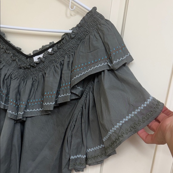 Something Navy olive Green Ruffle Blouse - Picture 4 of 9